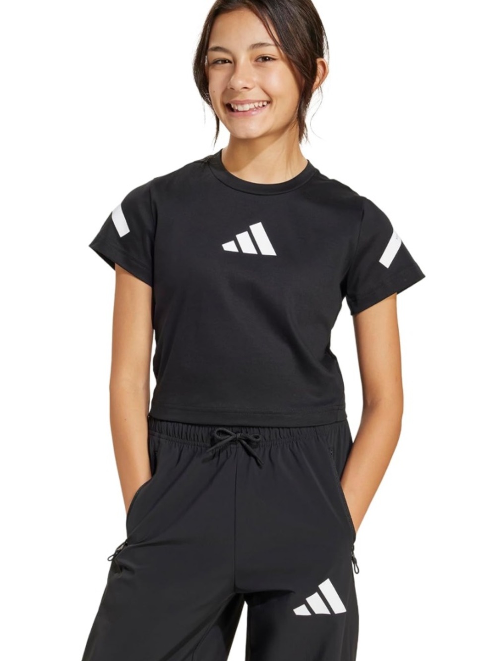 Adidas Girls Z.N.E. Cropped Fitted Tee – Black🖤5T/XS-NWT✨